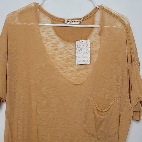 Free People Sheer Desert Sand Oversized Top Size Small - Picture 2 of 9